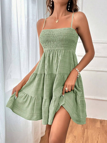 Summer Spaghetti Straps Suspender Solid Color Versatile Daily Dresses