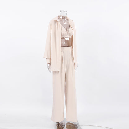 Casual 100% Cotton There Pieces Women Suits