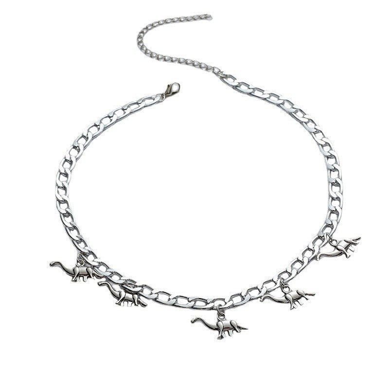 Dinosaur Pendant Men's Cuban Silver Chain Versatile Sweater Necklace
