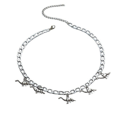 Dinosaur Pendant Men's Cuban Silver Chain Versatile Sweater Necklace
