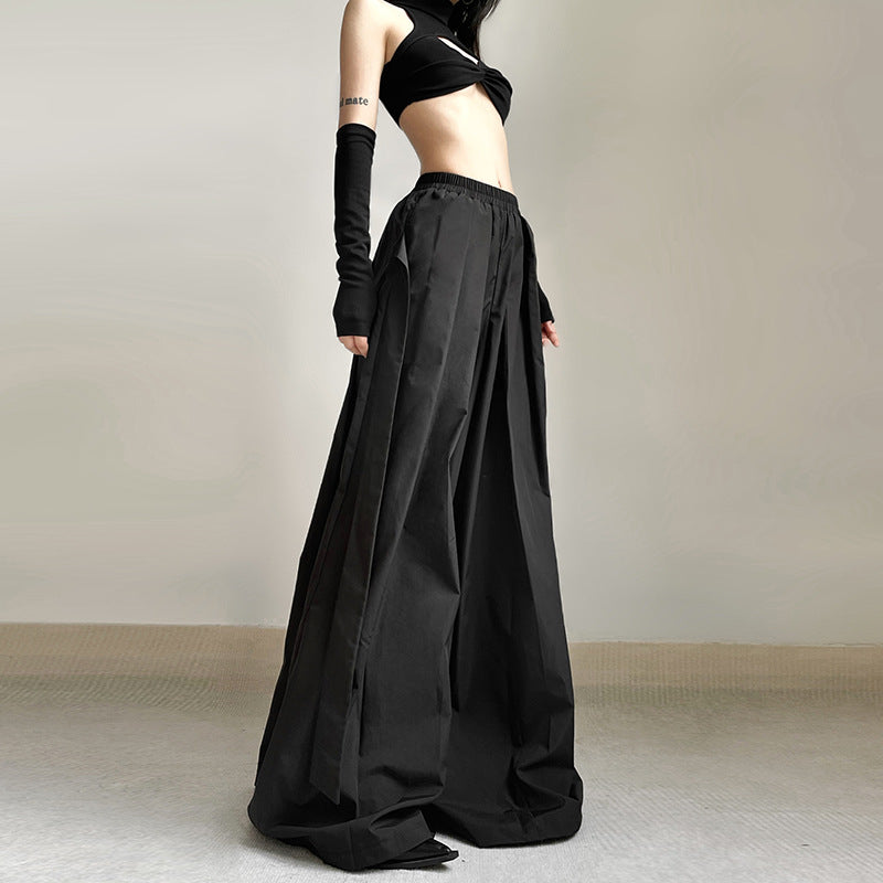Casual High Waist Summer Black Wide Legs Pants