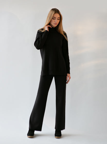 Casual Women High Neck Sweaters and Pants Two Pieces Sets