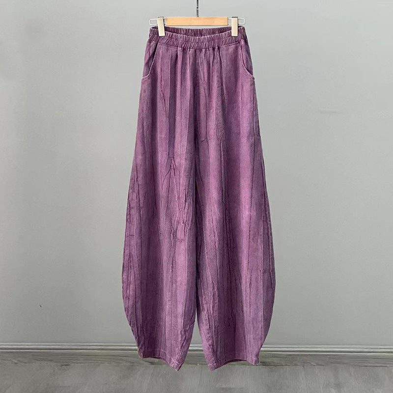Casual Dyed Linen Wide Legs Pants