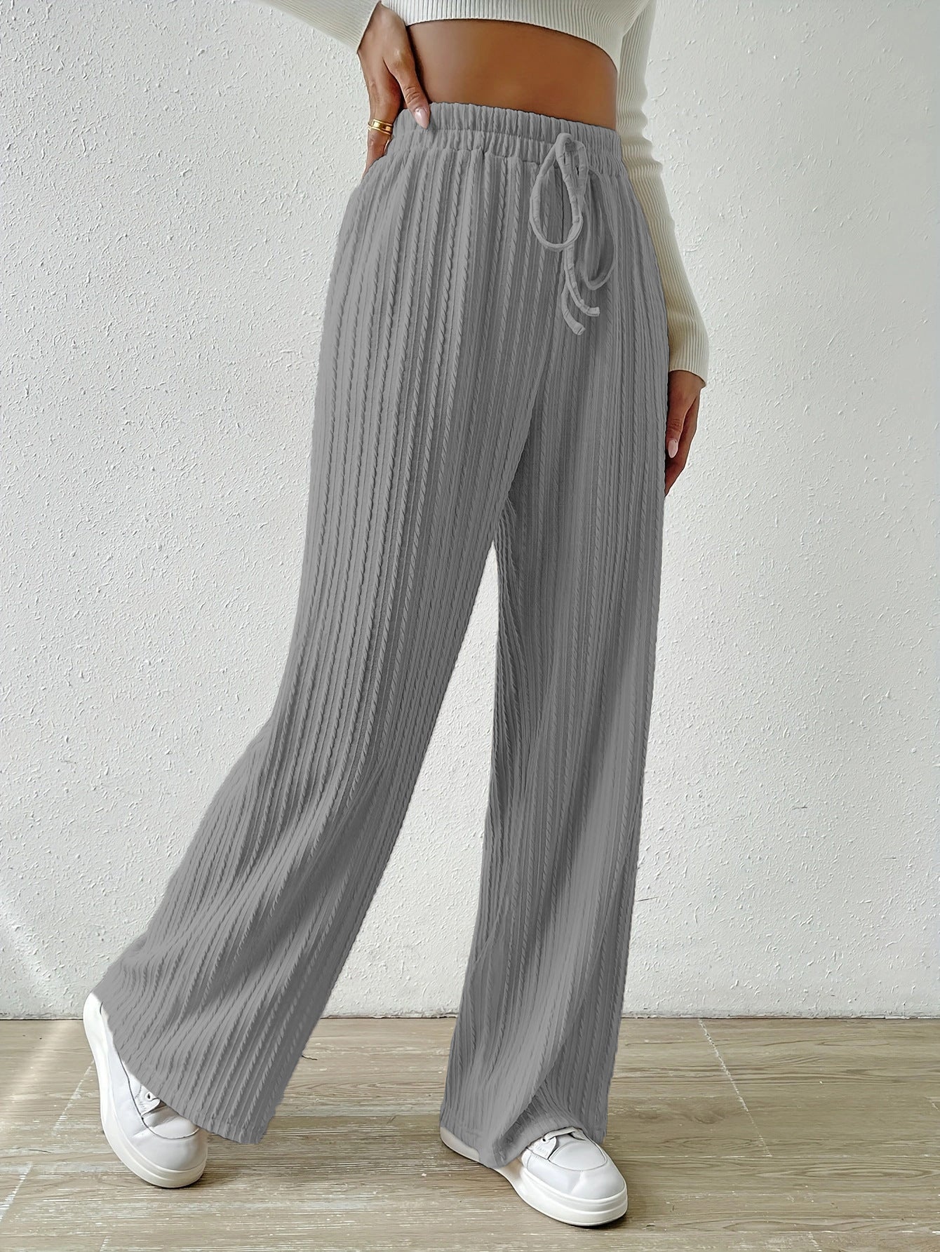Casual Elastic High Waist Wide Legs Pants for Women