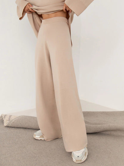 Casual Irregular Pullover Sweaters and Wide Legs Pants Outfits Sets
