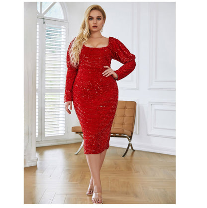 Summer Long Sleeves Sequined Plus Sizes Dresses