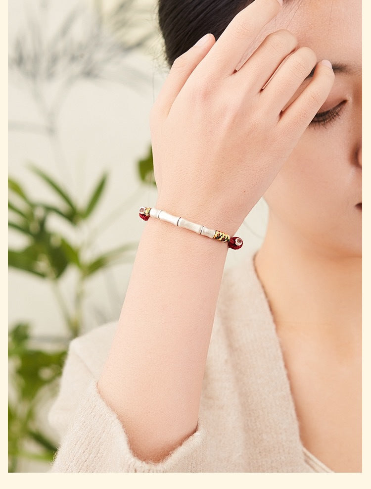 S999 Silver Bamboo Design Woven Bracelets