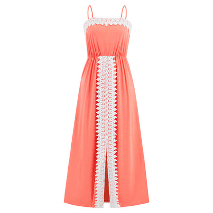 Elegant Lace Trim Summer Long Dresses