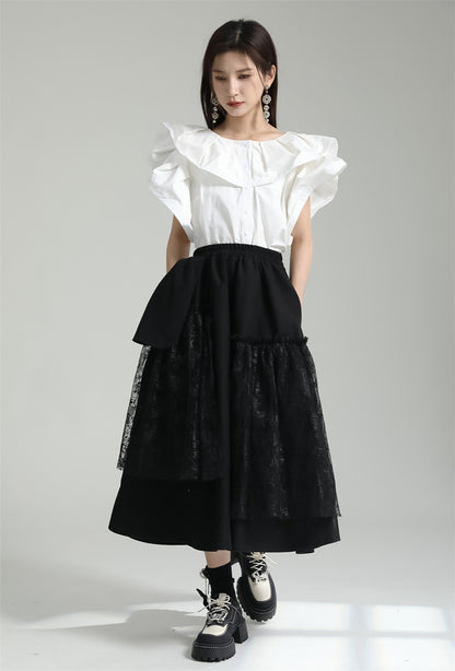 Designed Ruffled Short Sleeves Shirts
