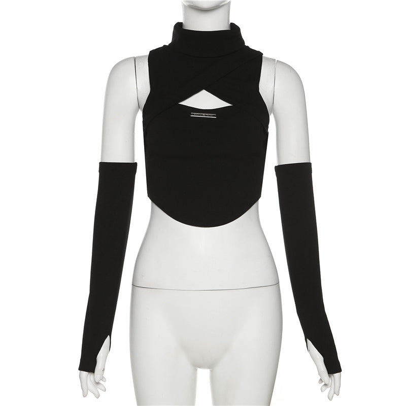 Sexy High Neck Sleeveless Midriff Baring Tank Tops