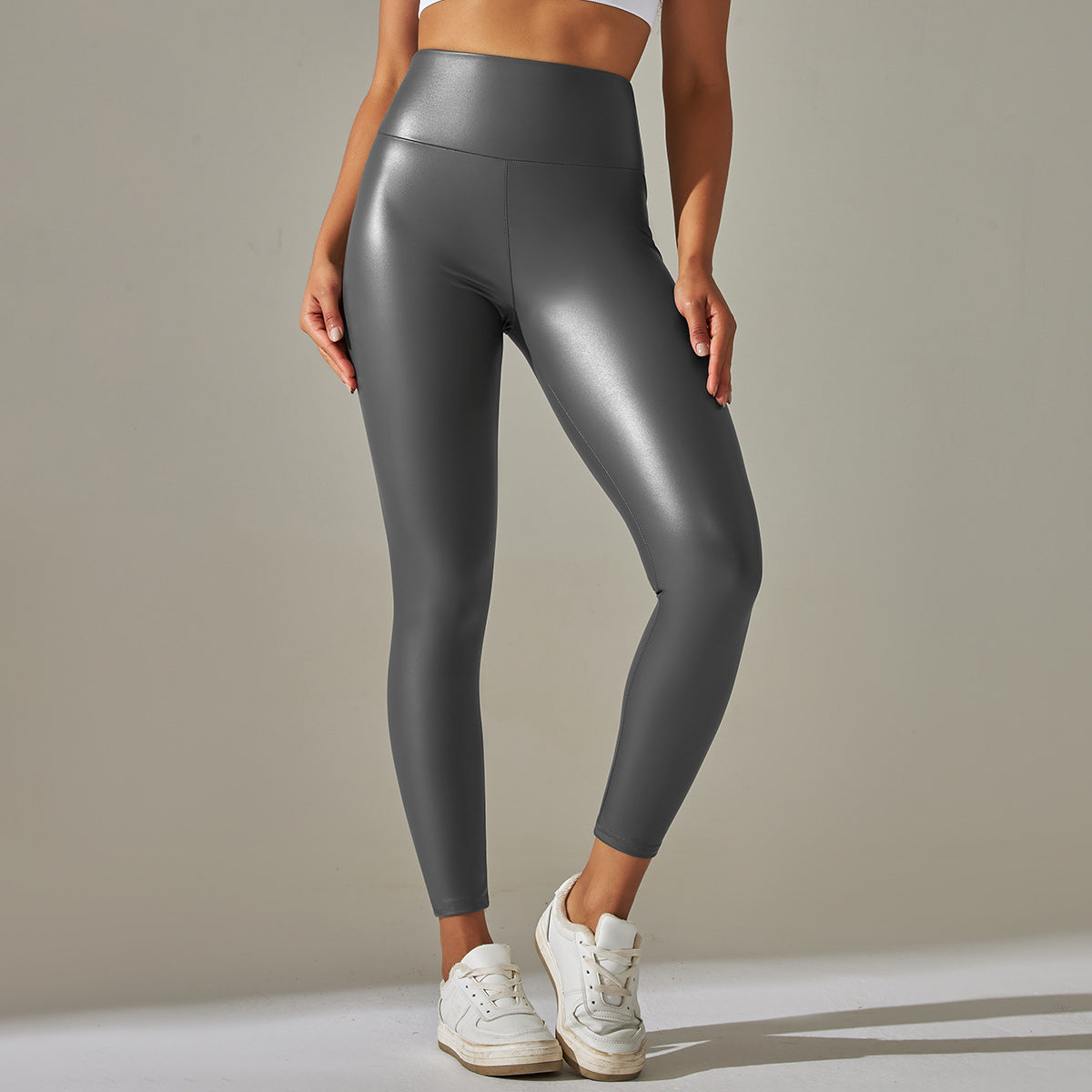 Sexy Elastic Pu High Waist Yoga Leggings