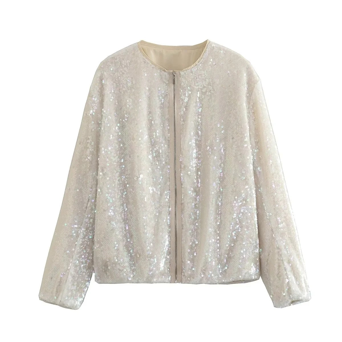 Fashion Sequined Round Neck Top Coats