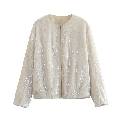 Fashion Sequined Round Neck Top Coats