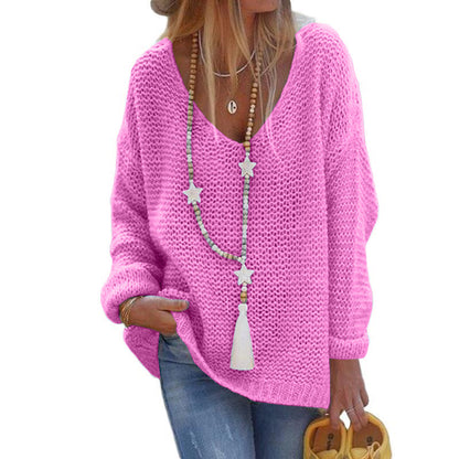 Casual V Neck Knitted Women Sweaters