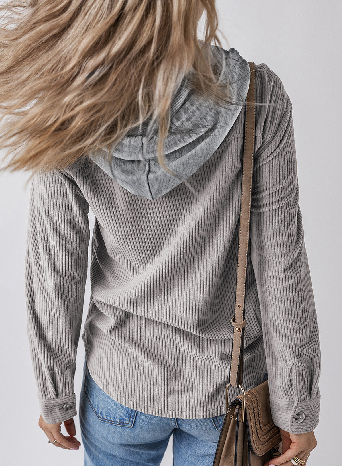 Women Lapel Buckle Cardigan Hooded Pull Rope Striped Jacket Coats