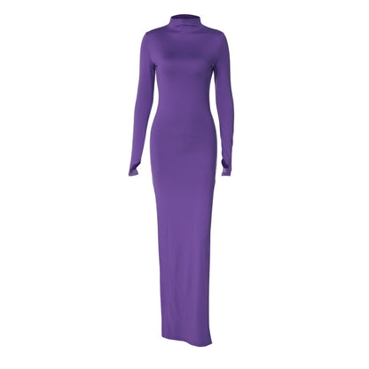 Sexy Fashion Split Front Long Sleeves Bodycon Long Dresses