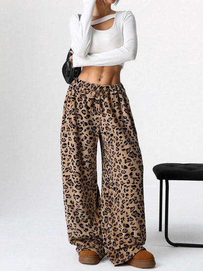 Casual Leopard Leopard Women Wide-leg Pants
