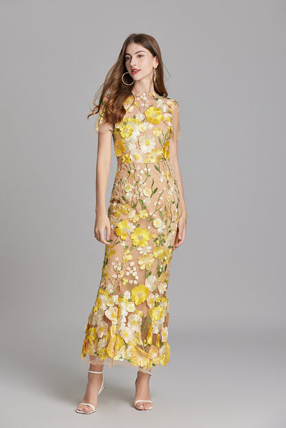 Designed 3d Flowers Embroidery Mermaid Sheath Dresses