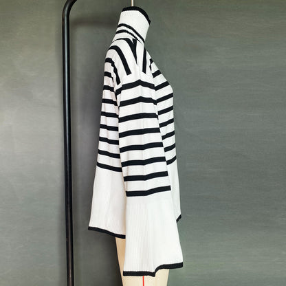 Fashion High Neck Striped Pullover Sweaters