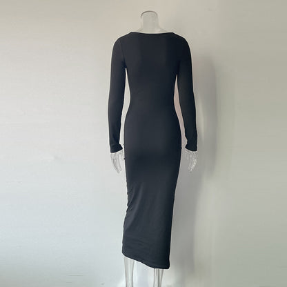 Sexy Simple Style Long Sleeves Solid Dresses