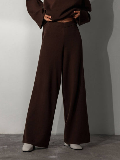 Casual Irregular Pullover Sweaters and Wide Legs Pants Outfits Sets