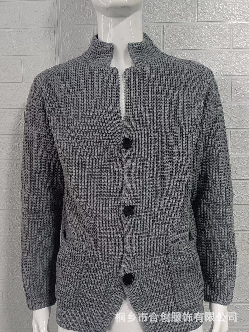 Casual Stand Collar Plus Sizes Knitted Cardigan Sweaters for Men