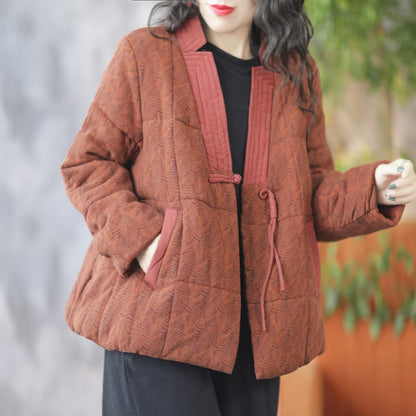 Vintage Floral Print V Neck Warm Coats