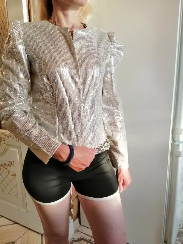 Fashion Stand Collar Sequined Short Coats for Women