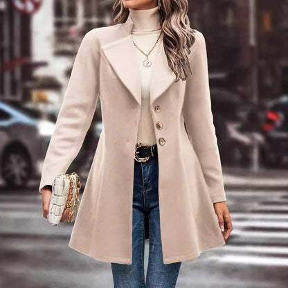 Women's Autumn and Winter Lapel Slim Woolen Solid Color Coat