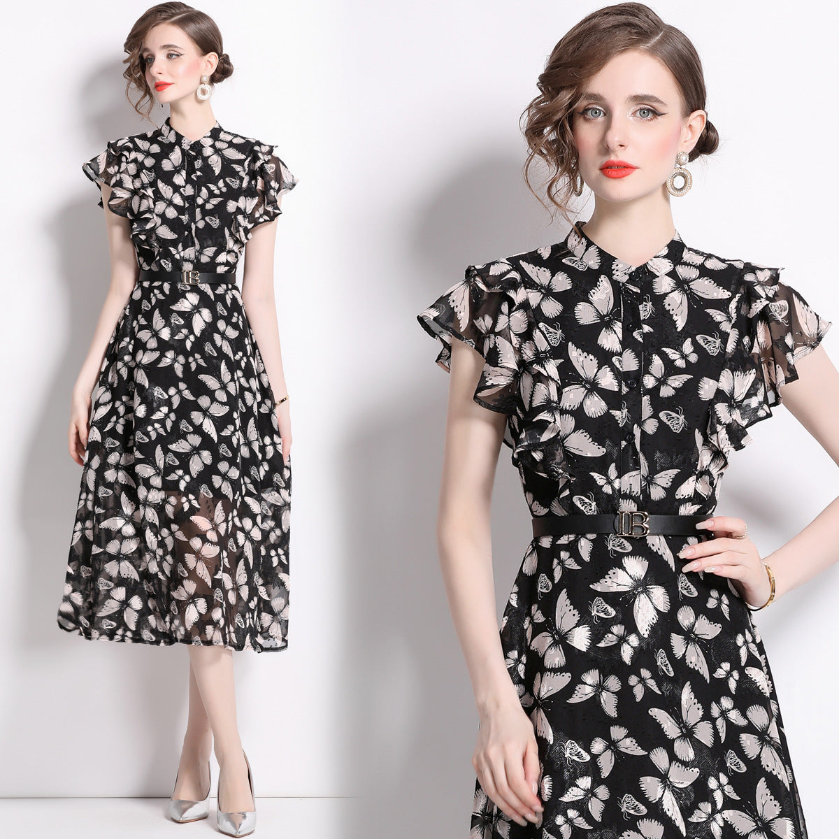 Fashion Luxury Ruffled Summer Midi Dresses