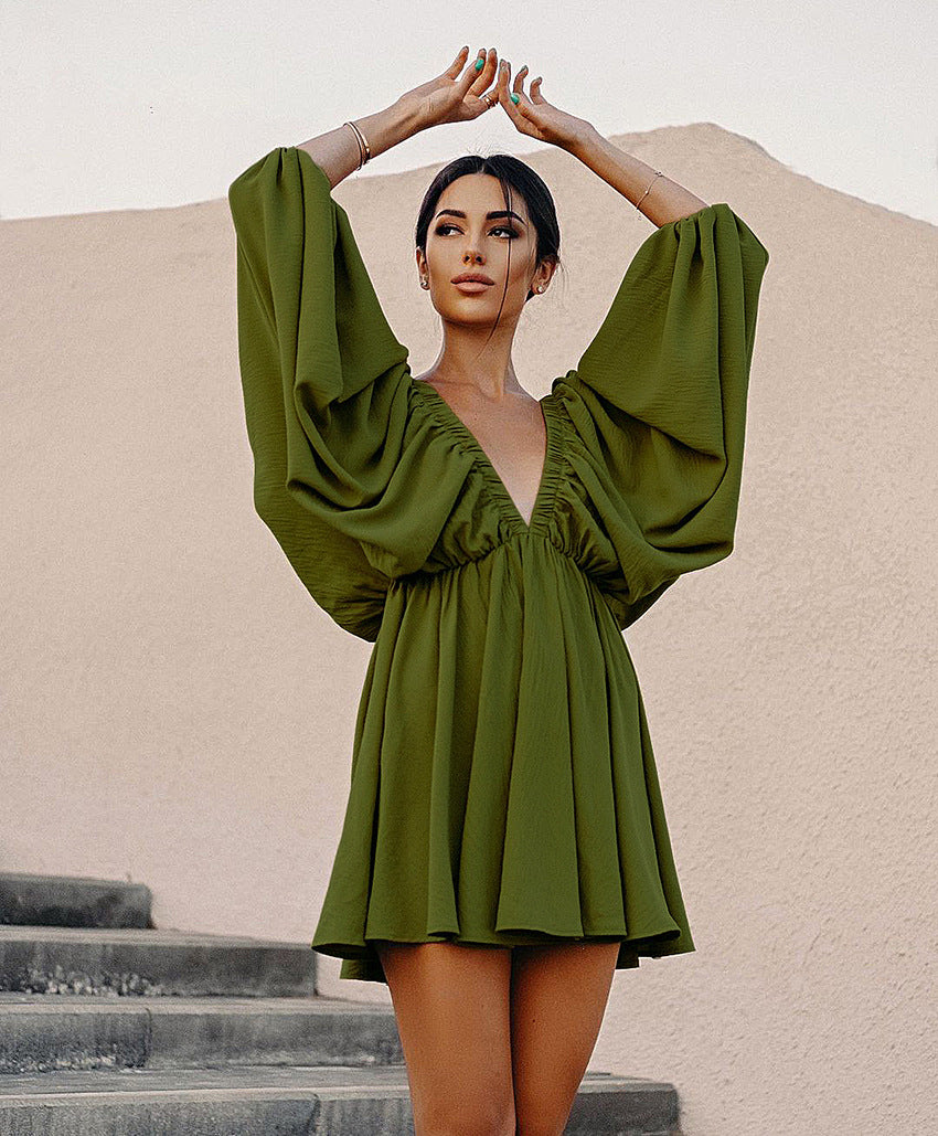 Vintage Designed Green Fall Mini Dresses