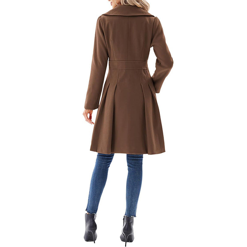 Fashion Women's Trench Coat Lapel Double-breasted Pocket A-shaped Pea Coat