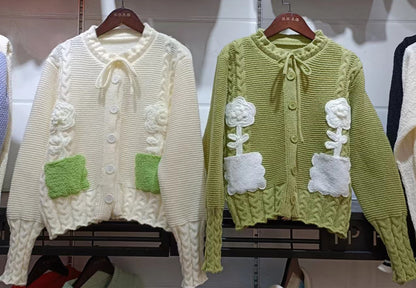 Lovely 3d Floral Design Knitted Cardigan Sweaters