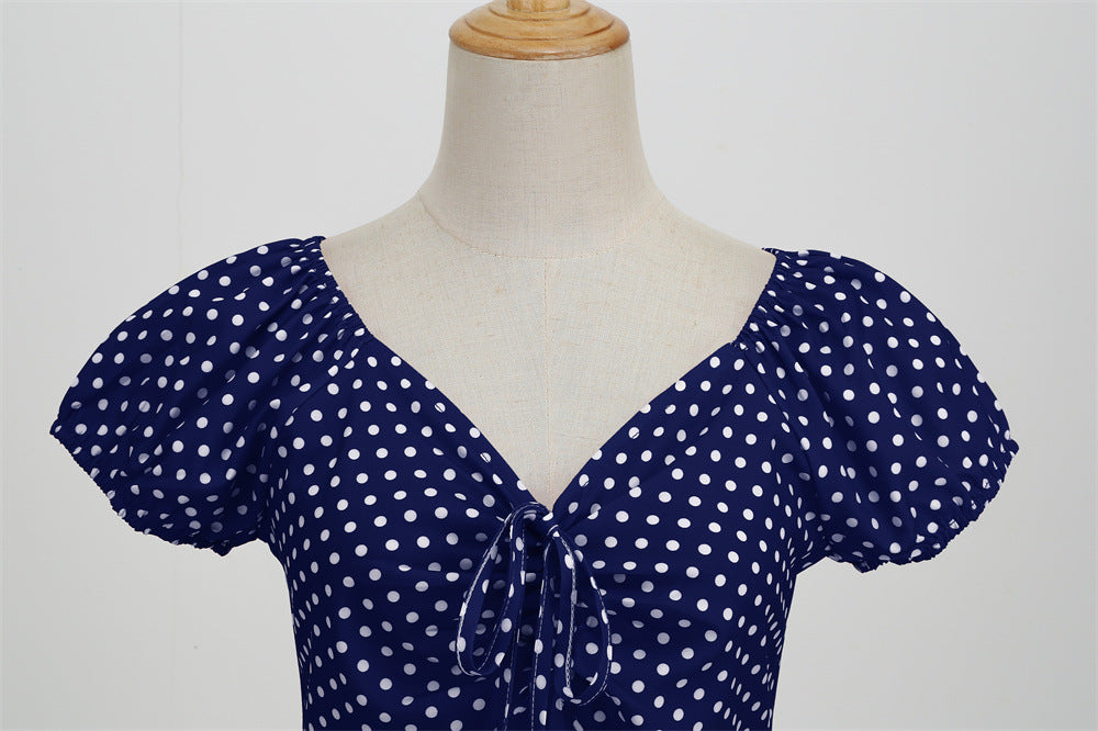 Vintage V Neck Summer Short Sleeves Dresses