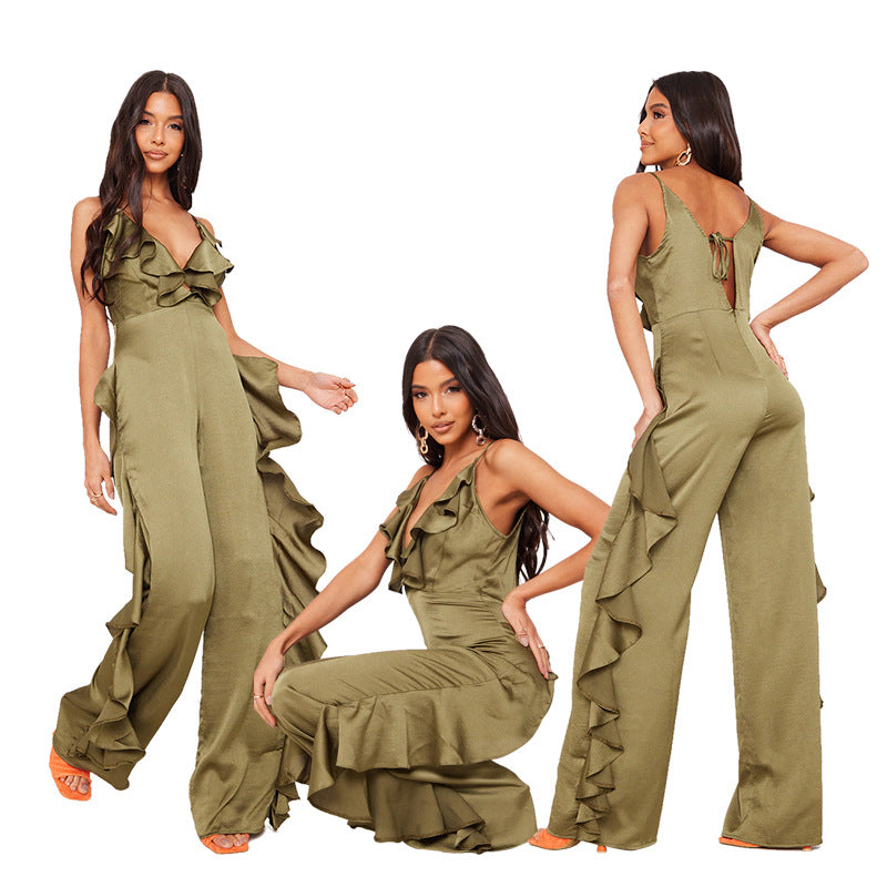 Sexy Satin Ruffled Summer Jumpsuits