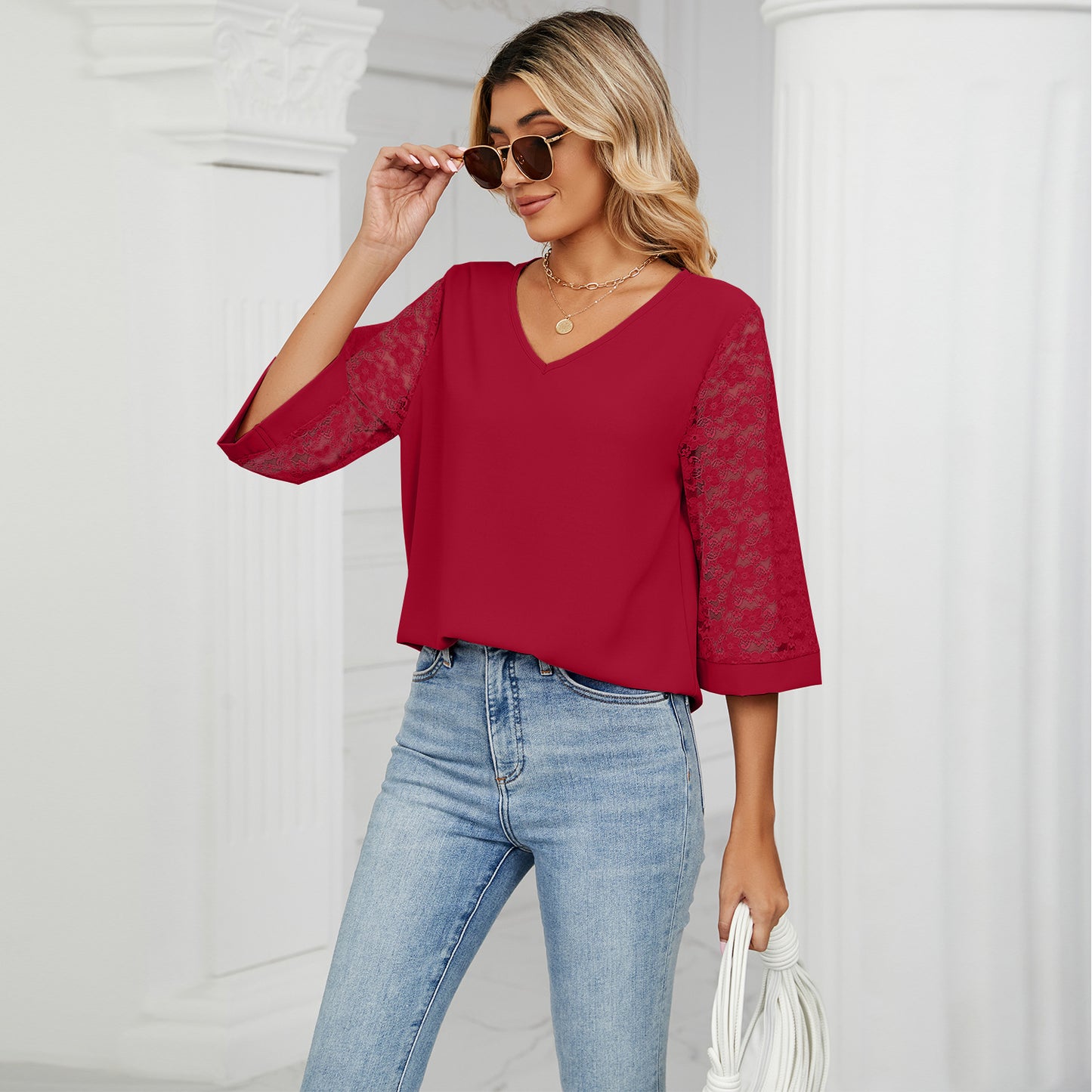 Fashion Summer Chiffon 3/4 Sleeves Women Blouses
