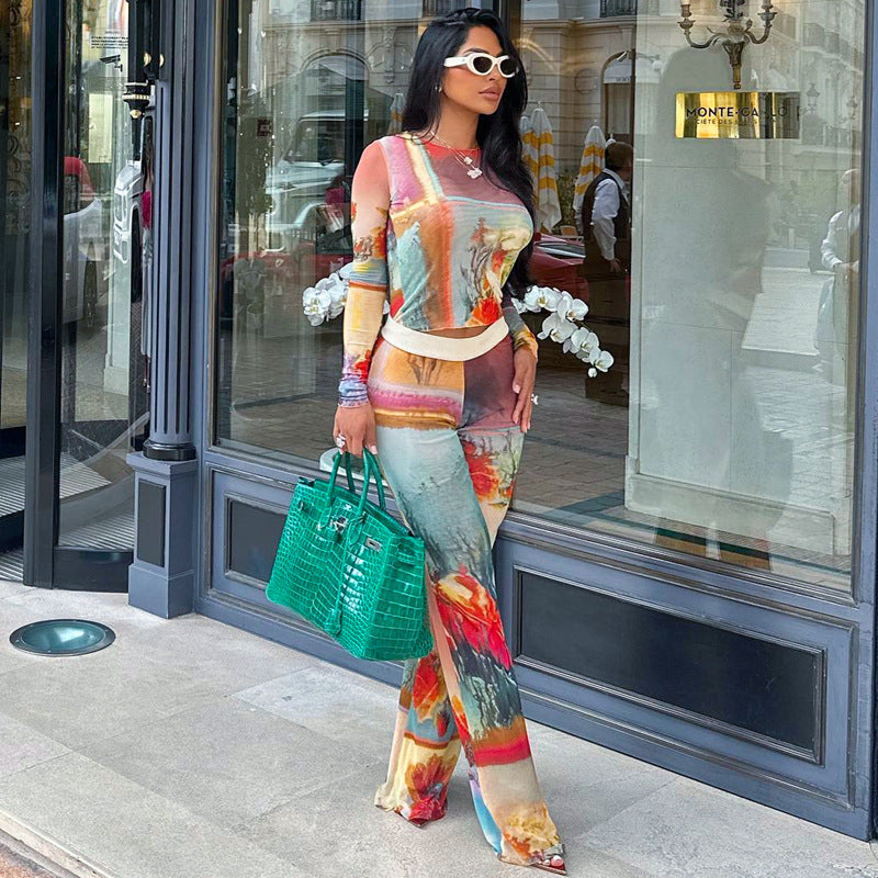Fashion Women Floral Print Two Pieces Suits