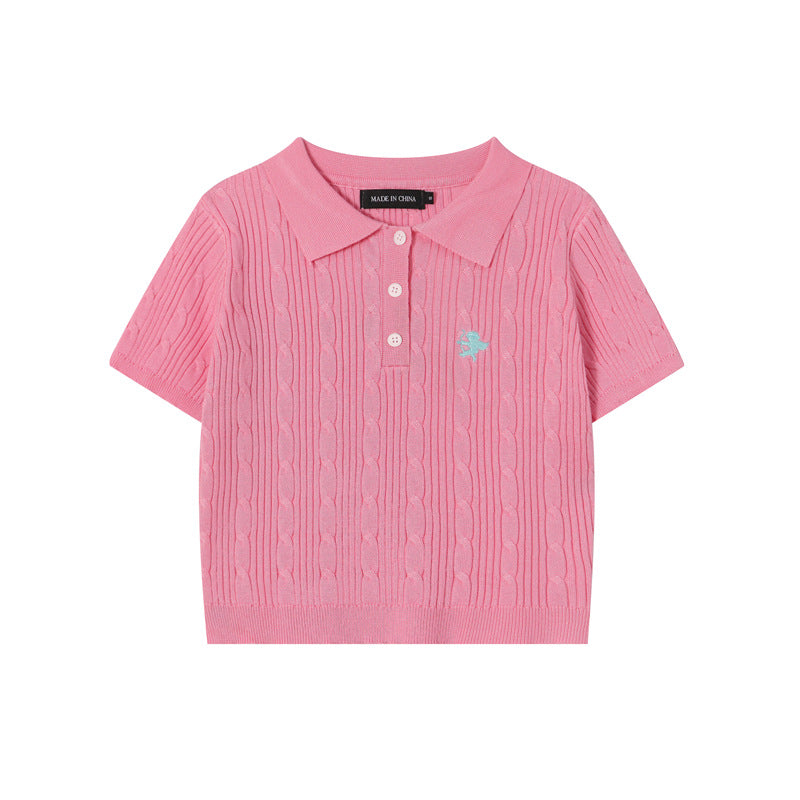 Vintage Knitted Short Sleeves Polo T Shirts