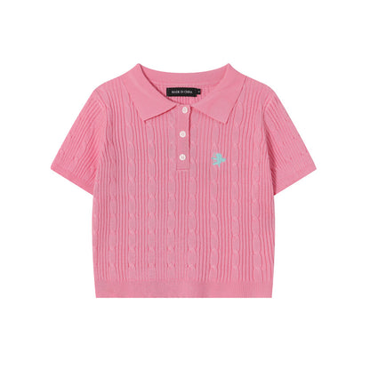 Vintage Knitted Short Sleeves Polo T Shirts