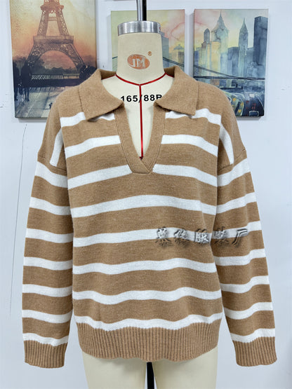 Fashion Striped Plus Sizes Knitted Sweaters for Women