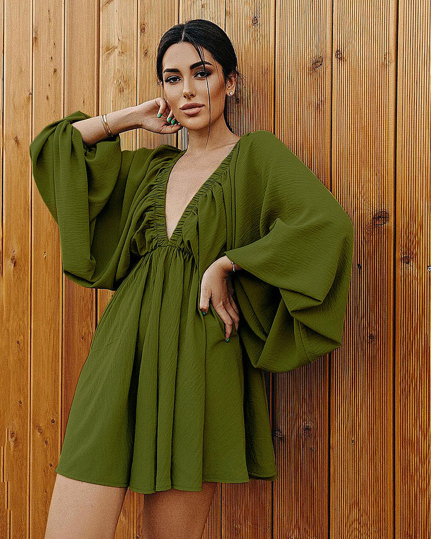Vintage Designed Green Fall Mini Dresses