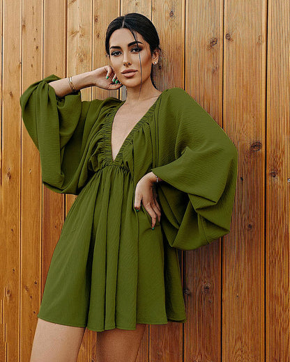 Vintage Designed Green Fall Mini Dresses