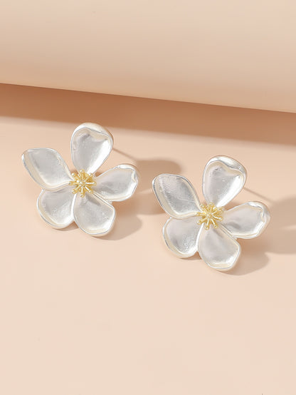 Fashion Metal Texture 3D Five-petal Flower Stud Earrings