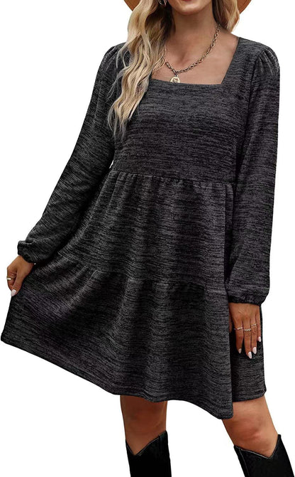 Fashion Square Neckline Fall Mini Dresses