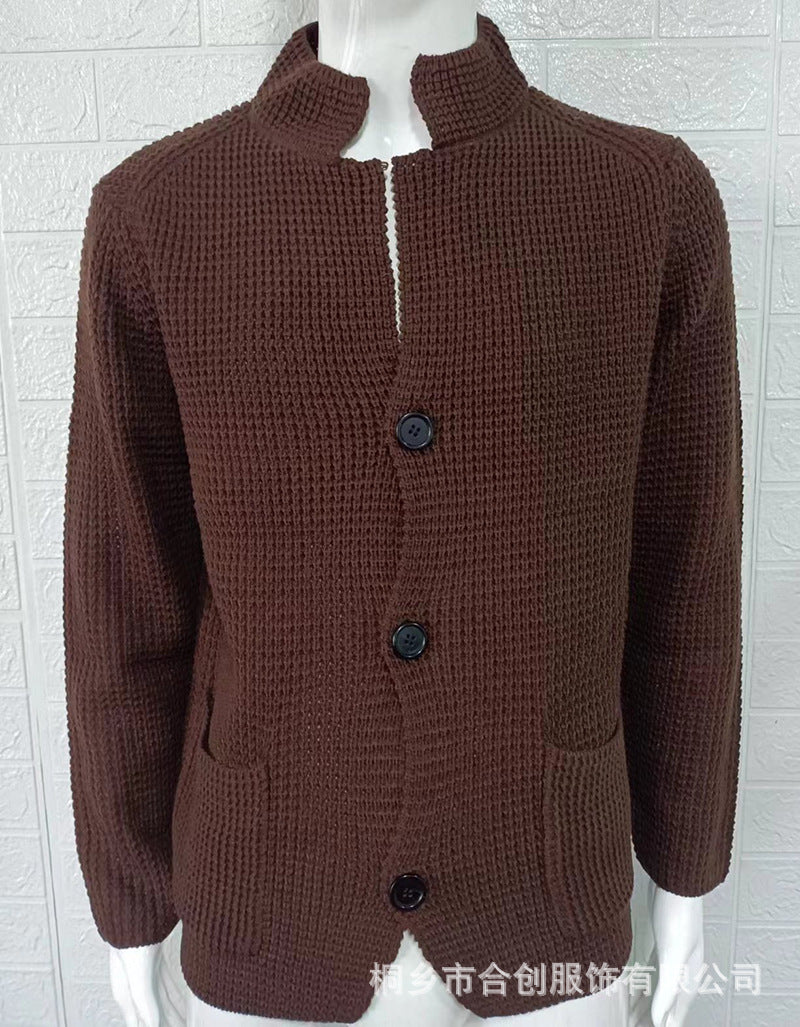 Casual Stand Collar Plus Sizes Knitted Cardigan Sweaters for Men