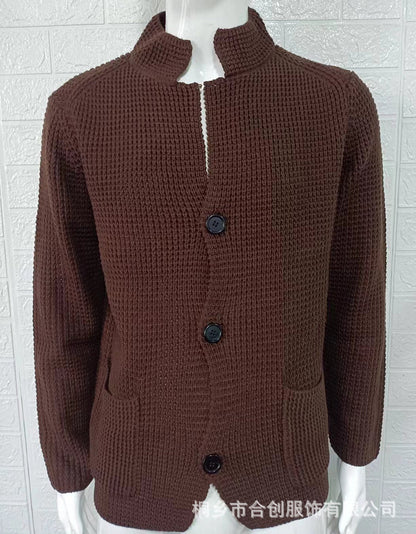 Casual Stand Collar Plus Sizes Knitted Cardigan Sweaters for Men