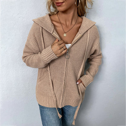 Fashion Zipper Knitted Cardigan Coats for Women