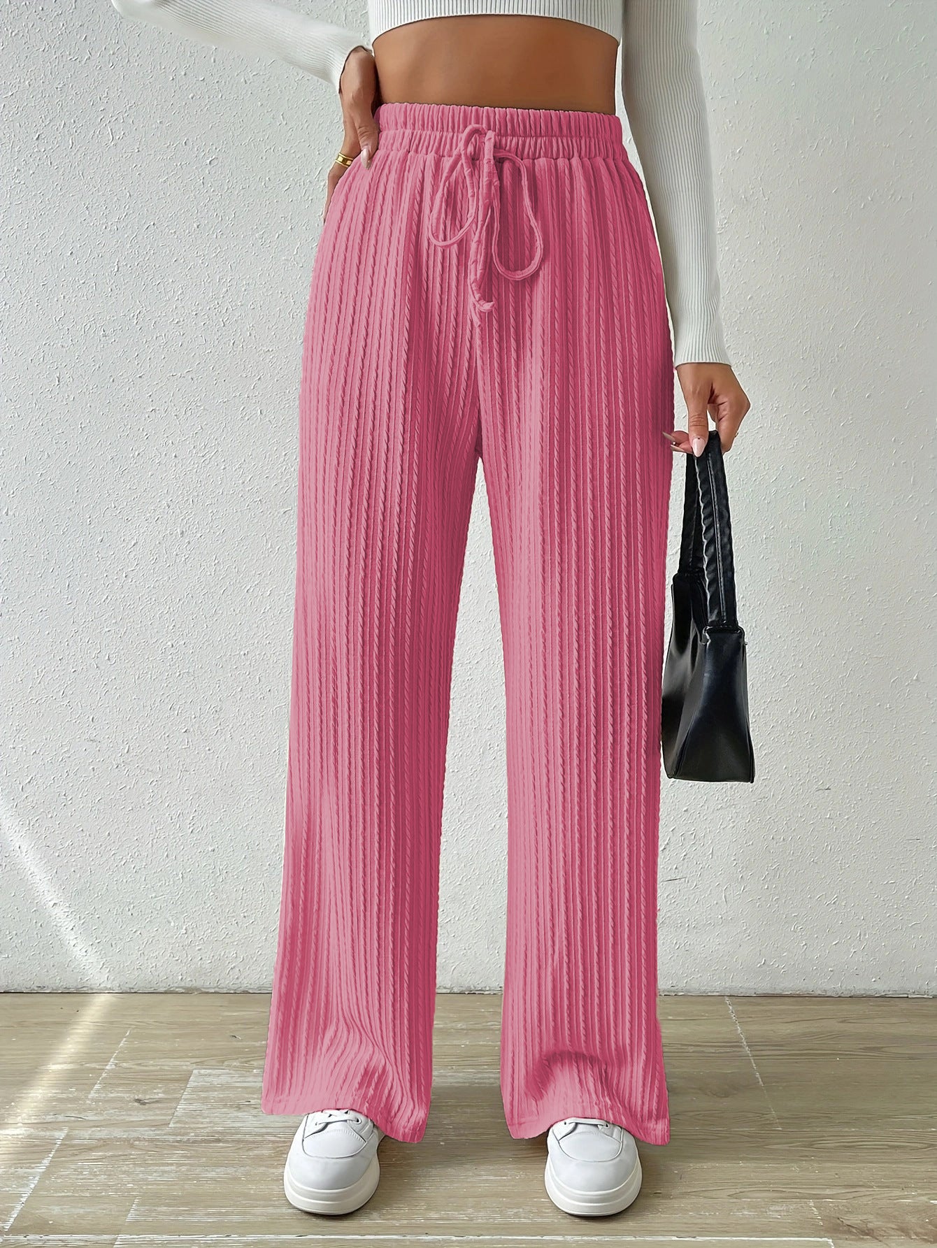 Casual Elastic High Waist Wide Legs Pants for Women