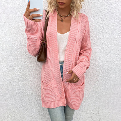 Fashion Twist Design Knitted Long Cardigan Sweaters