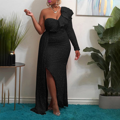 Sexy Sequined One Shoulder Long Party Dresses